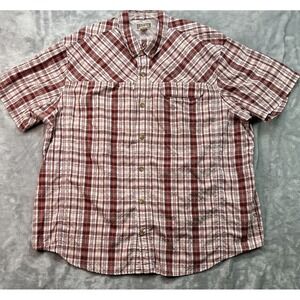 Duluth Trading Co. Red Plaid Button-Up Shirt Mens Short Sleeve Size 3XL Beach